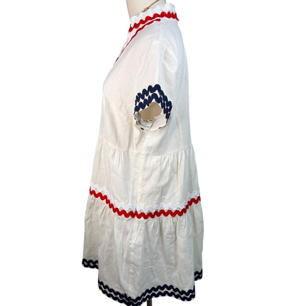 Sail to Sable White Linen Ric Rac Trim Nautical Tiered Midi Dress L NWT - Picture 5 of 9